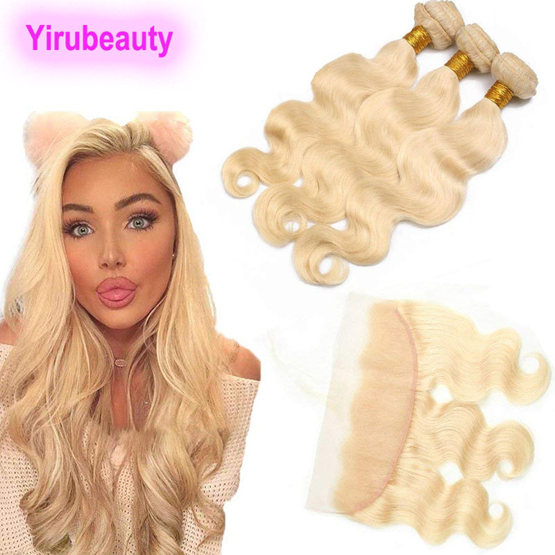 

Malaysian Unprocessed Human Hair 613 Blonde Bundles With Frontal 13X4 Ear To Ear Body Wave 4 Pieces/lot Virgin Hair Bundles With Frontal, 613#blonde