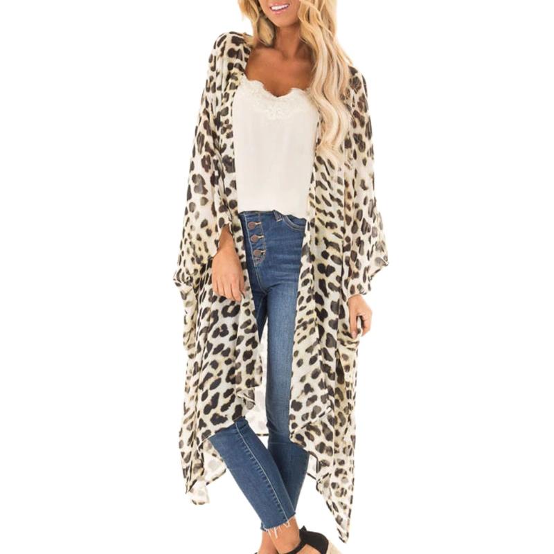 

Women Fashion Sexy Leopard Print Cardigan Bikini Cover Up Chiffon Beach Dress Femme Beach Tunics Swimsuit Pareos De Playa Mujer