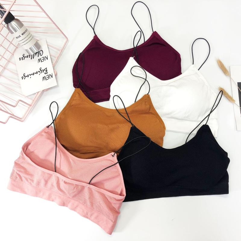 

Women Crop Tops Camis Solid Colors Padded Underwear Strappy Padded Bra Tops, Black