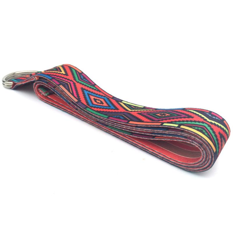 

Color Pattern Stretchy Yoga Band Durable Cotton Exercise Strap Adjustable D-Ring Buckle Gives Flexibility For Yoga Red