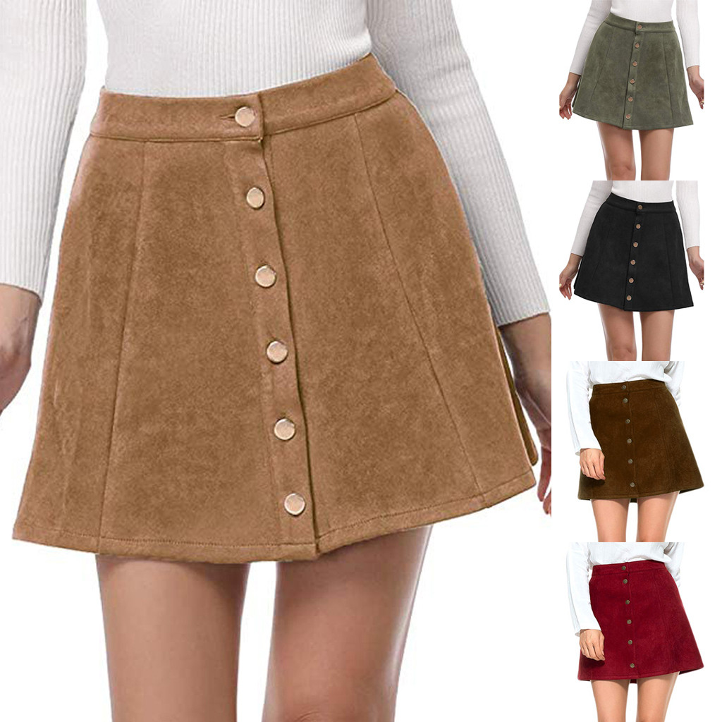 

Vintage Apparel suede leather women 90' Vintage short skirt Winter high waist casual 4.11, Red
