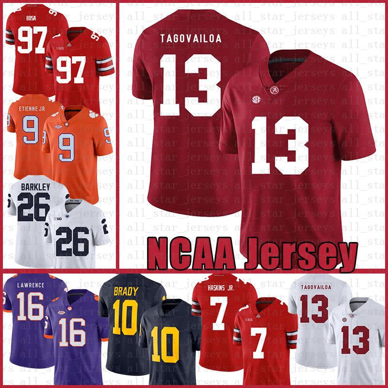 

Alabama Crimson Tide 13 Tua Tagovailoa American football Jersey 10 Tom Brady 26 Saquon Barkley 97 Nick Bosa Jerseys men's white, Ncaa (shizihui)