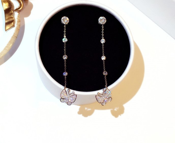 

Wholesale- new hot ins fashion luxury designer diamonds zircon cute beautiful butterfly long dangle stud earrings for woman girls
