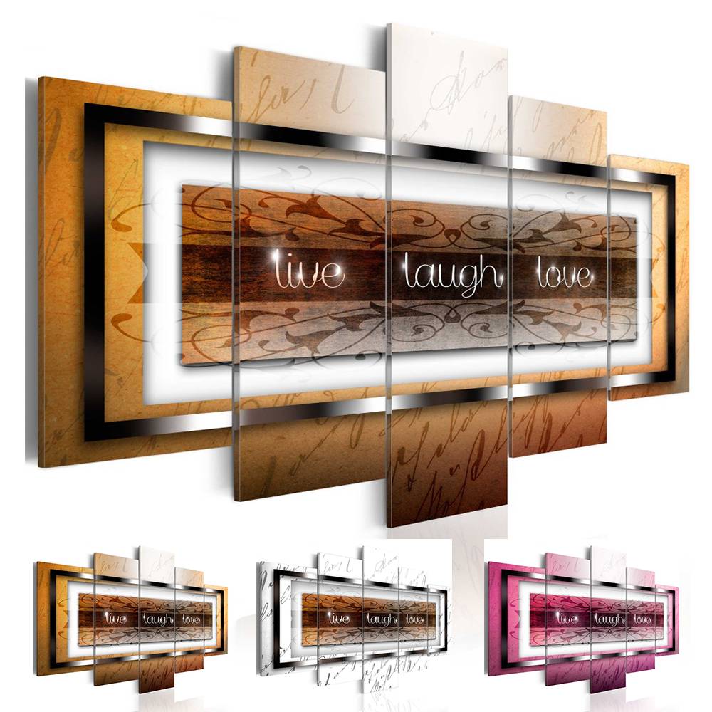 Fashion Wall Art Canvas Painting 5 Pieces White Brown Purple Abstract pattern Live laugh Love Modern Home Decoration, No Frame-image-449079953