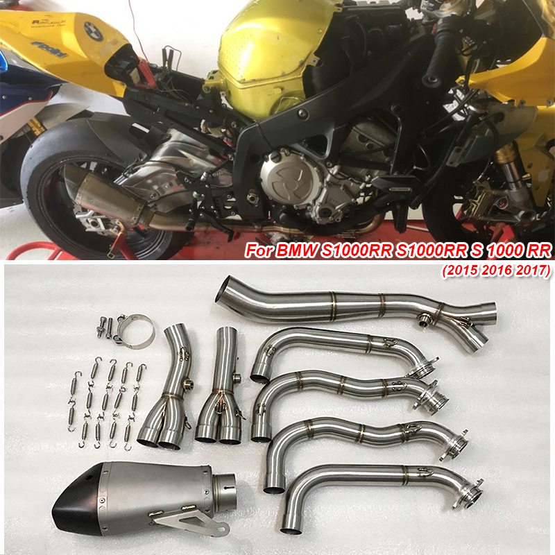 Slip On Pour S1000RR 2015 2016 2017 Ensemble complet Moto silencieux d'échappement modifié stainelss avant en acier Moyen Lien tuyau