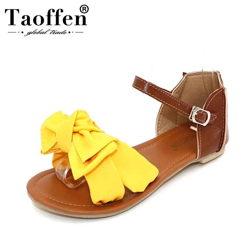 

TAOFFEN women sandals bohemia bowknot ankle wrap flat sandals fashion ladies footwear shoes large size 31-45 P23538, Blue