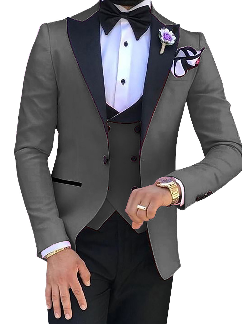 

Handsome Groomsmen Peak Lapel Groom Tuxedos Mens Wedding Dress Man Jacket Blazer Prom Dinner 3 Piece Suit(Jacket+Pants+Tie+Vest) B162, Same as image