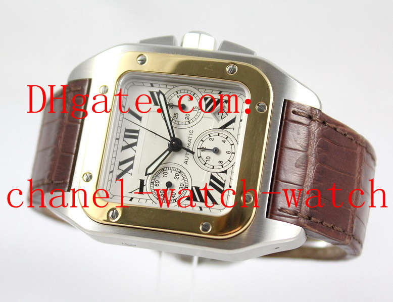 

Free Shipping Factory Supplier 100 XL Stainless Steel 18k Gold Chronograph Quartz Mens Watch W20091X7 Men's Date WristWatches Leather Strap, White