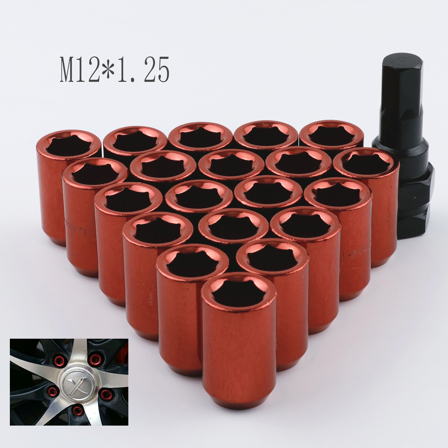 Tire Valve Stem Caps 4 Pcs Set M12*1.5 with 19mm and 21mm Hex Key Red RYANSTAR Wheel Lug Nuts 20Pcs