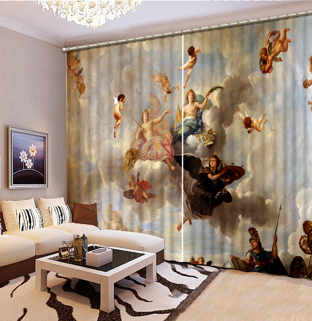 

European Curtains Bedroom Photo Paint Curtain For Living room marble angel flower 3D Window Curtains, Customize