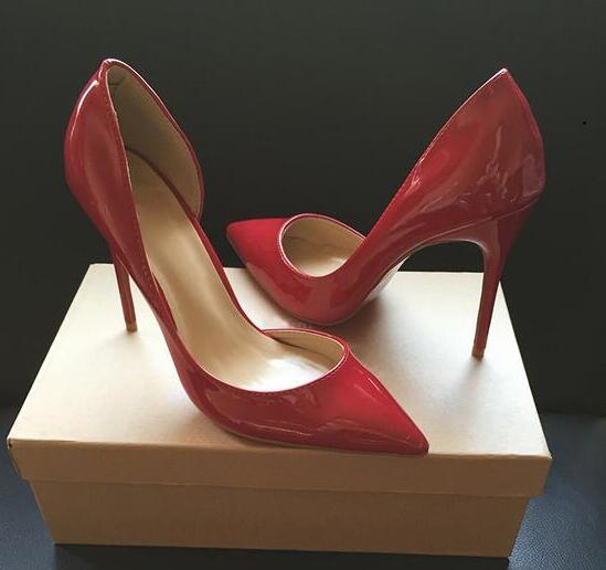 

2020 fashion women Pumps Nude patent leather sexy lady Pointe toe high heels shoes size 33-44 12cm 10cm 8cm party shoes, A3