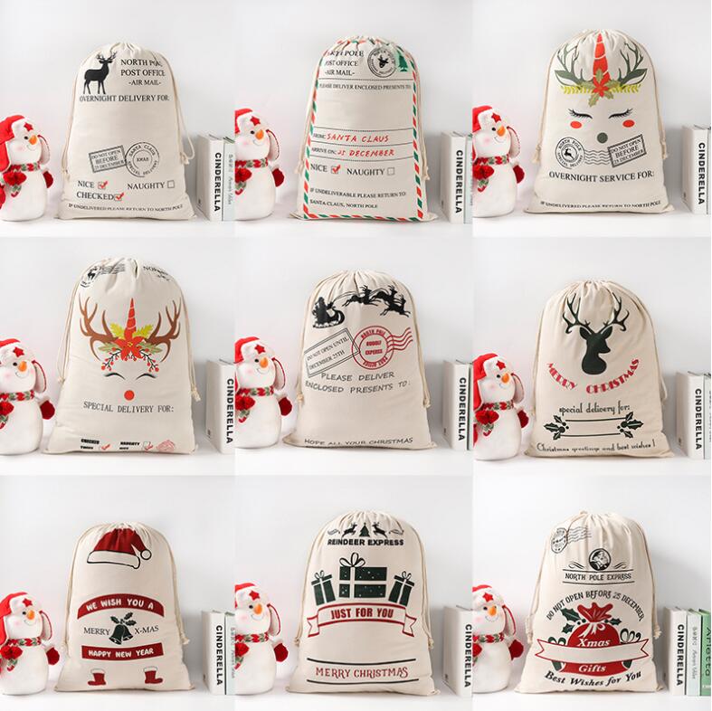 

Santa Sacks Gift Bags Christmas Monogrammable Santa Sack Drawstring Bag Santa Claus Deer 9 Designs Bulk in Stock LXL640