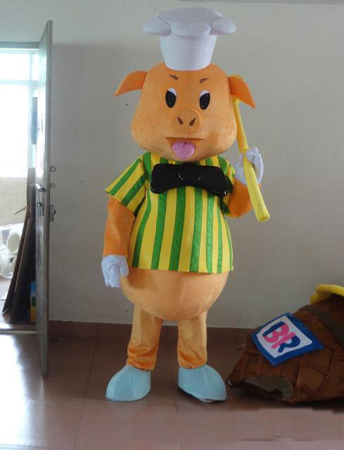 

2020 factory sale new Yellow Pig Mascot Costumes Animated theme chef pig Cospaly Cartoon mascot Character adult Halloween party costume, As pic