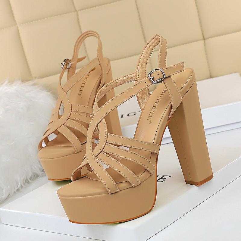 

2020 Narrow band Women Sandals Fashion platform Wedges High heels Gladiator sandals Summer Office lady Chunky Shoes Sandalias, Black