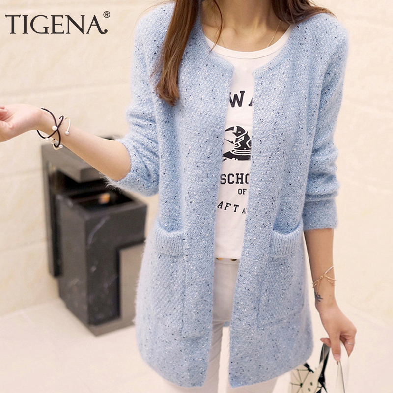 

TIGENA Long Cardigan Female 2019 Spring Autumn Long Sleeve Crochet Cardigan Women Sweater Women Knitted Jacket Tops, Gray