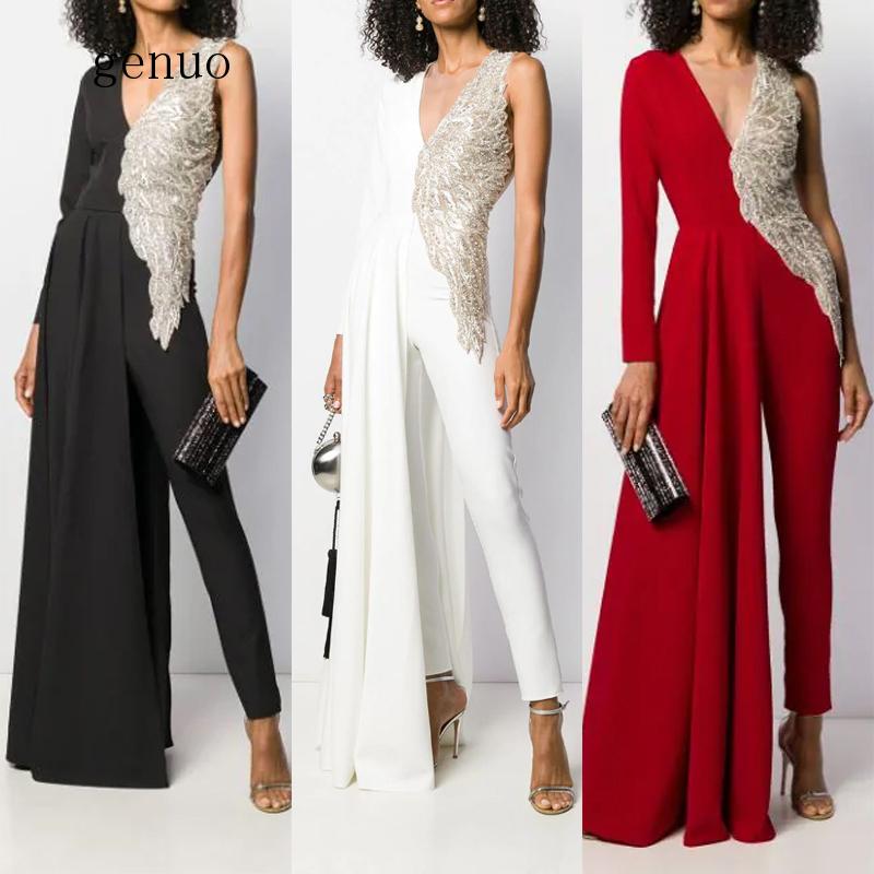 

Deep V Slim Jumpsuit Sexy Night Club Jumpsuit Middle Waist Long Pants 2020 Backless 3 Colors, Black