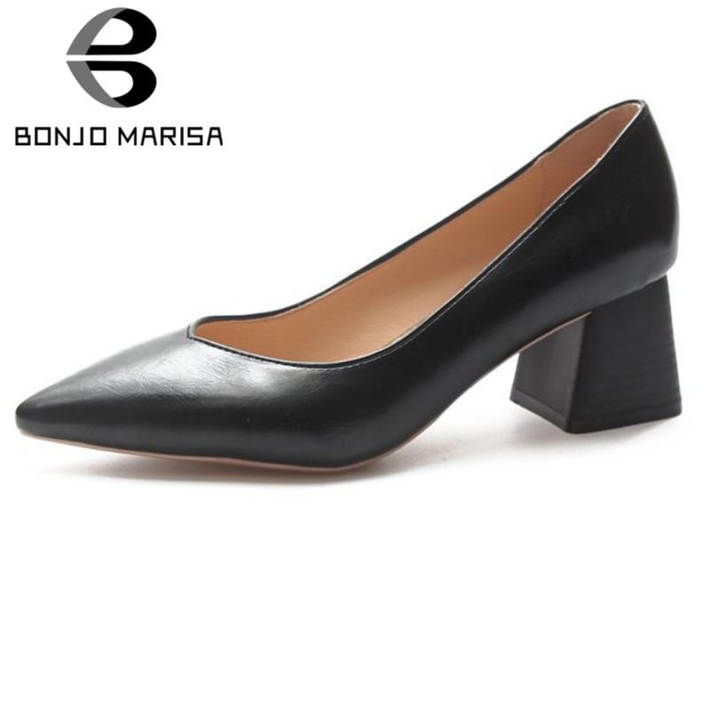

BONJOMARISA Lady Spring Autumn High Chunky Heels Office Pumps Elegant Shallow Pumps Women Cool Pointed Toe Dress Shoes Woman, Beige