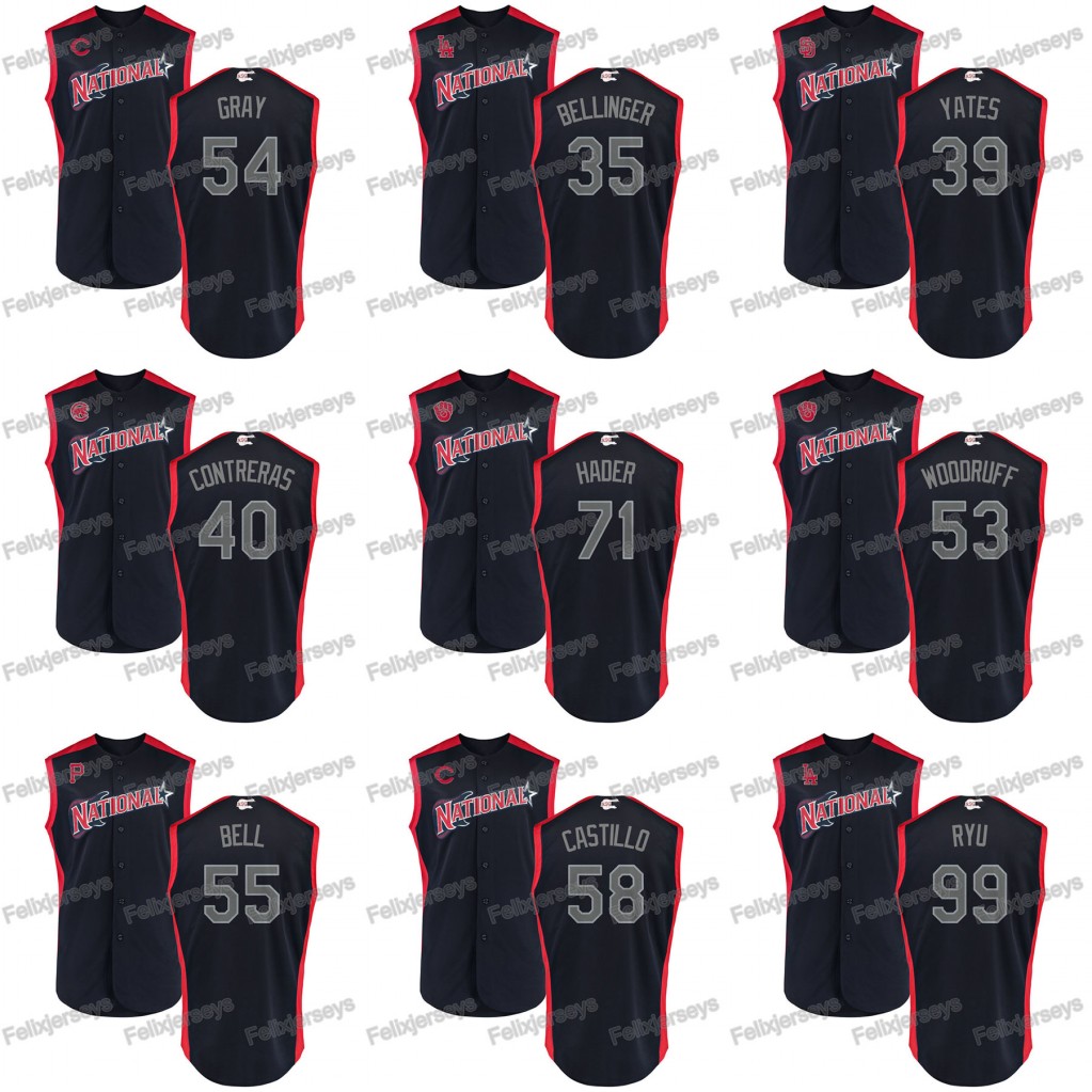 

2019 All-Star 71 Josh Hader Hyun-Jin Ryu Luis Castillo Josh Bell Sonny Gray Max Scherzer Joc Pederson Nolan Arenado Trevor Story Jersey, 58 luis castillo