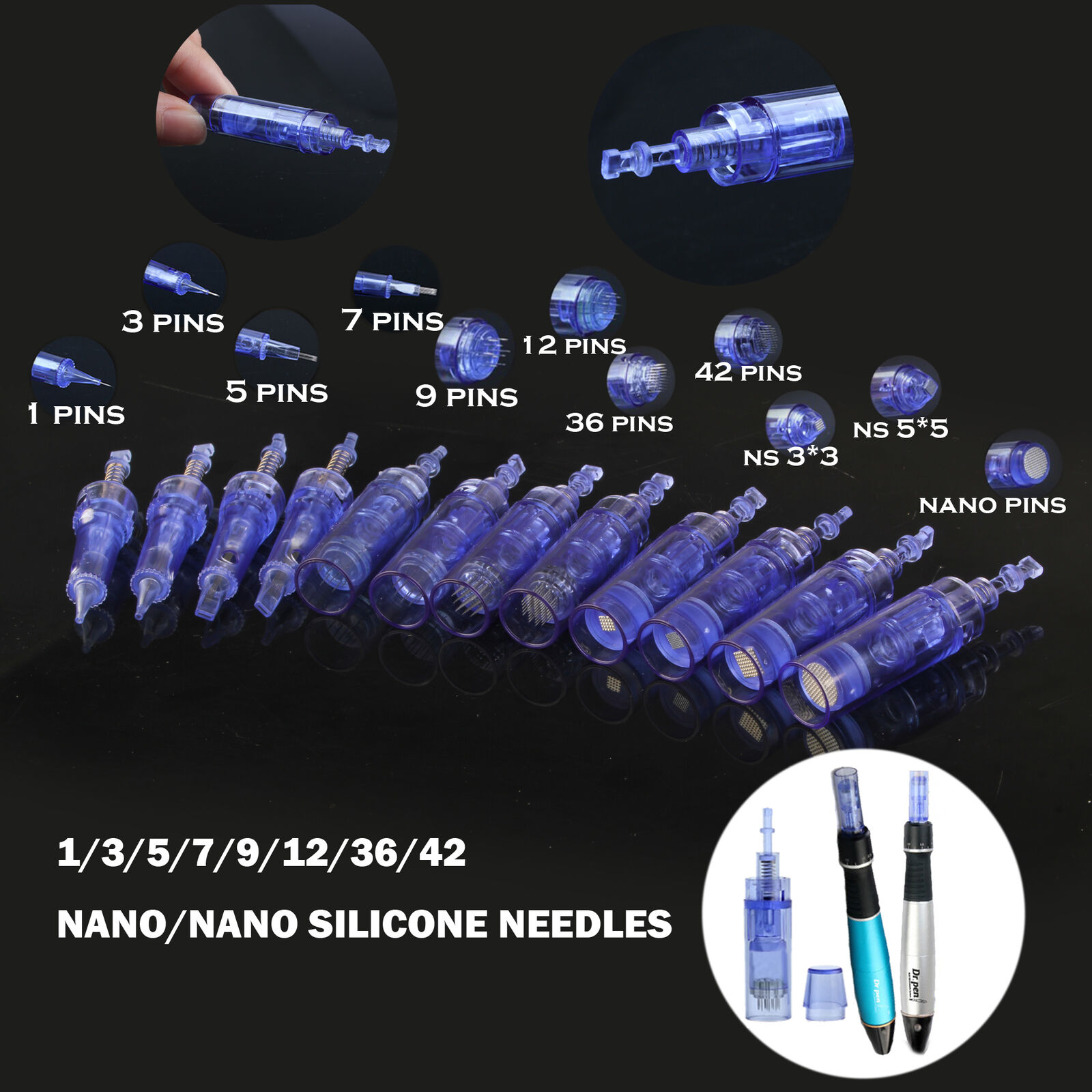 

1/3/5/7/9/12/36/42/Nano Pin Micro Needles Auto Dr. pen for Skin Derma Stamp A1 Needle Cartridges