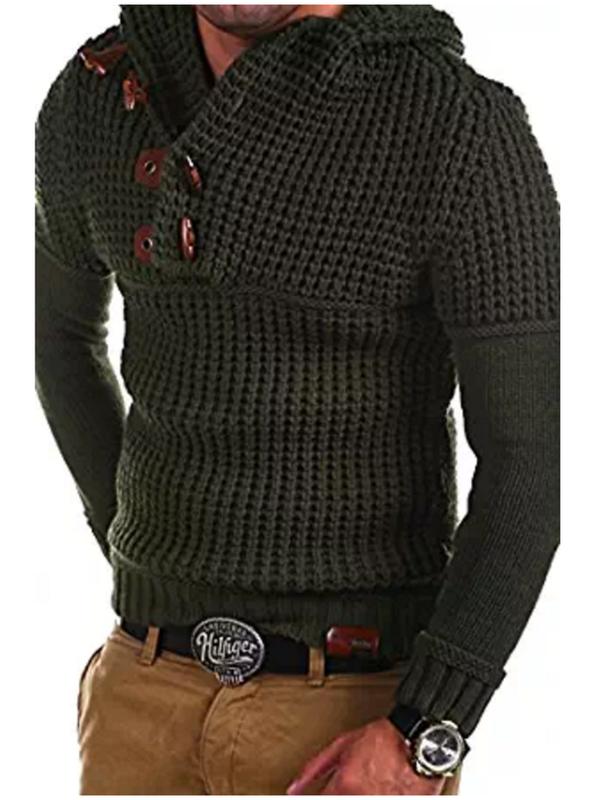 

ZOGAA 2020 Autumn Winter Men Knitted Sweaters Casual Horn Buckle Solid Slim Hooded Sweaters Male Warm Thick Pullover, Army green