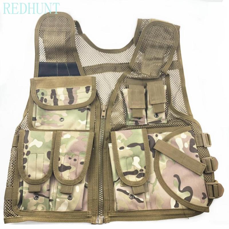 

New Adjustable Tactical Mesh Vest Combat Training Vest Multi-Pocket Hunting Jacket Fishing Vests Breathable, Cp