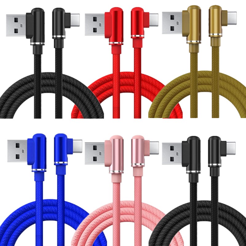 

90 Degree Elbow Type c Micro Usb Cable 1M 3ft 2.4A Quick Charging Usb C Cables For Samsung S6 S7 S8 S10 Huawei Lg, Mix color by buyer