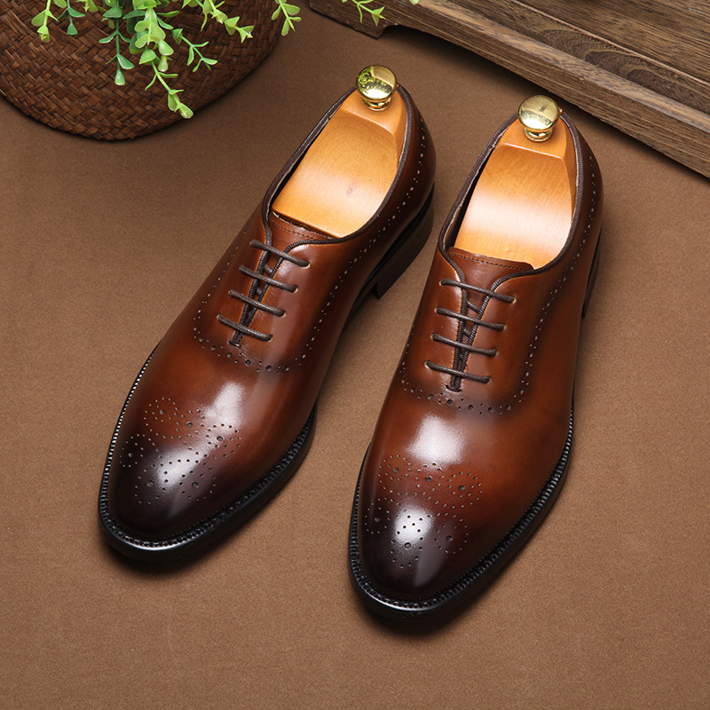 

Brown 2019 Genuine Leather Mens Dress Shoes Classic Design Business Office Male Shoes Fashion Brogue Men Wedding, Black