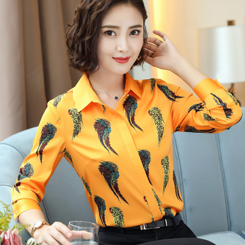 

Retro Printed Women' Shirt New Spring and Summer 2020 Ms. Han Fan' Long Sleeve Colored Shirt Large-Size Repair Clothes, Blue