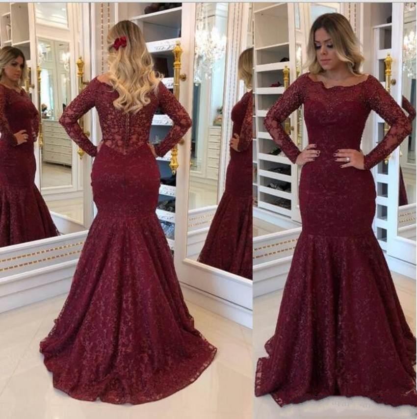 

Modern dark Red Mermaid Evening Dresses Formal Gowns Lace Long Sleeves Scoop Neck Hollow Back Red Carpet Celebrity Dress Designer, Same as picture