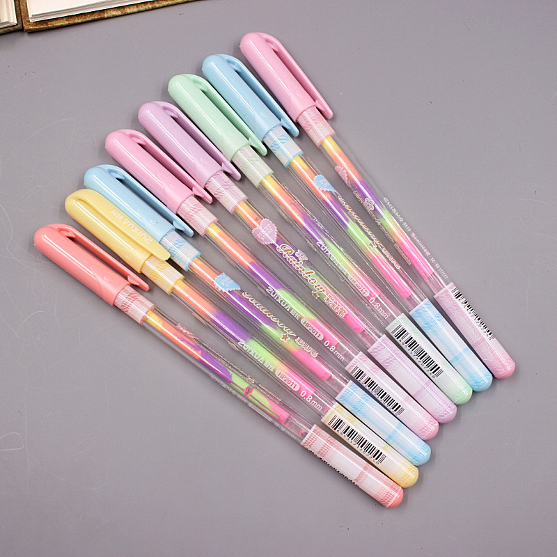 1PCS/lot Rainbow Color Gel Pen 6 In 1 Color Pens DIY Album Photo Decoration High 