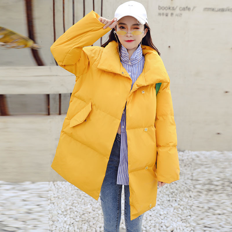 

Warm Women Solid 2019 Long Pockets Fashion Coat Parka Jacket Winter Fashion Casaco New Outwear Loose Cotton Zipper Padded, Black