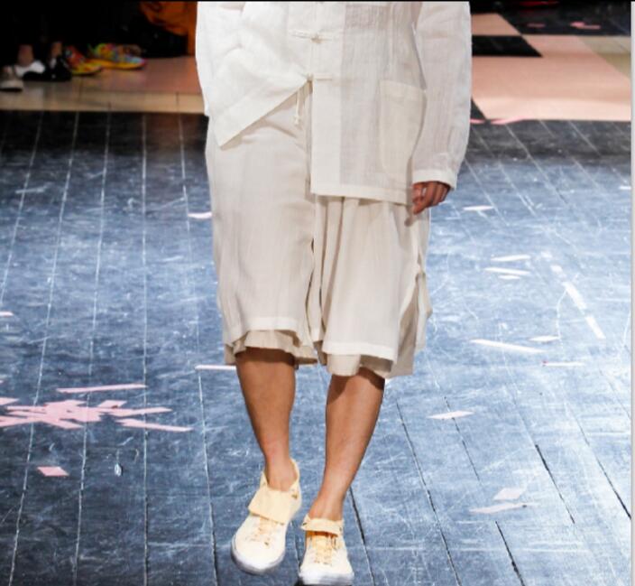 

New 2018 Men's clothing GD fashion stylist Hip hop street fake two pieces Loose Wide Leg pants harem pants costumes, White