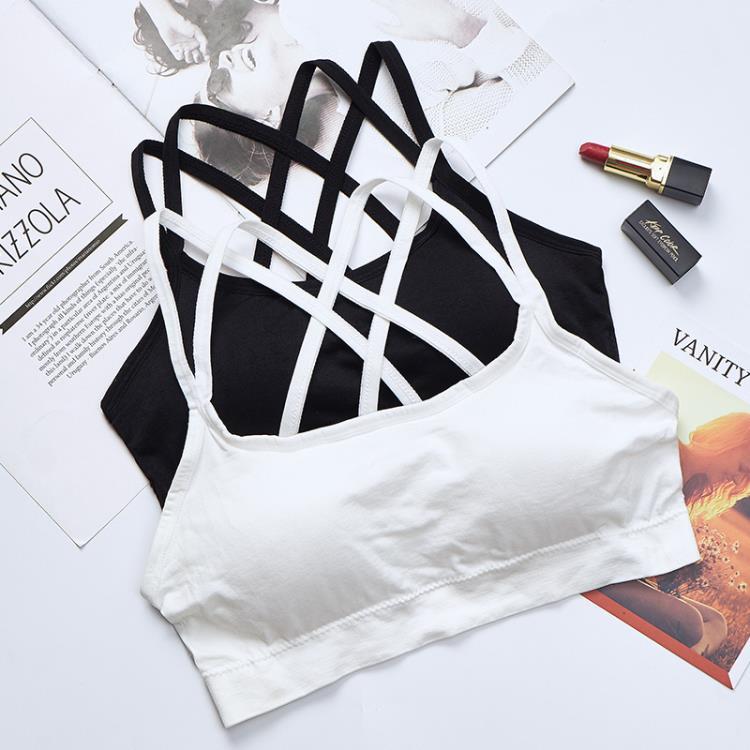 

back wrapped chest seamless suspender vest detachable massage breast pad women's underwear anti walk wrapped chest, Black