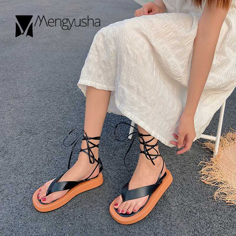 

Mixed color clip toe creepers roman sandals women cross-tied platform sandalias vintage square toe beach height increasing shoes, Black