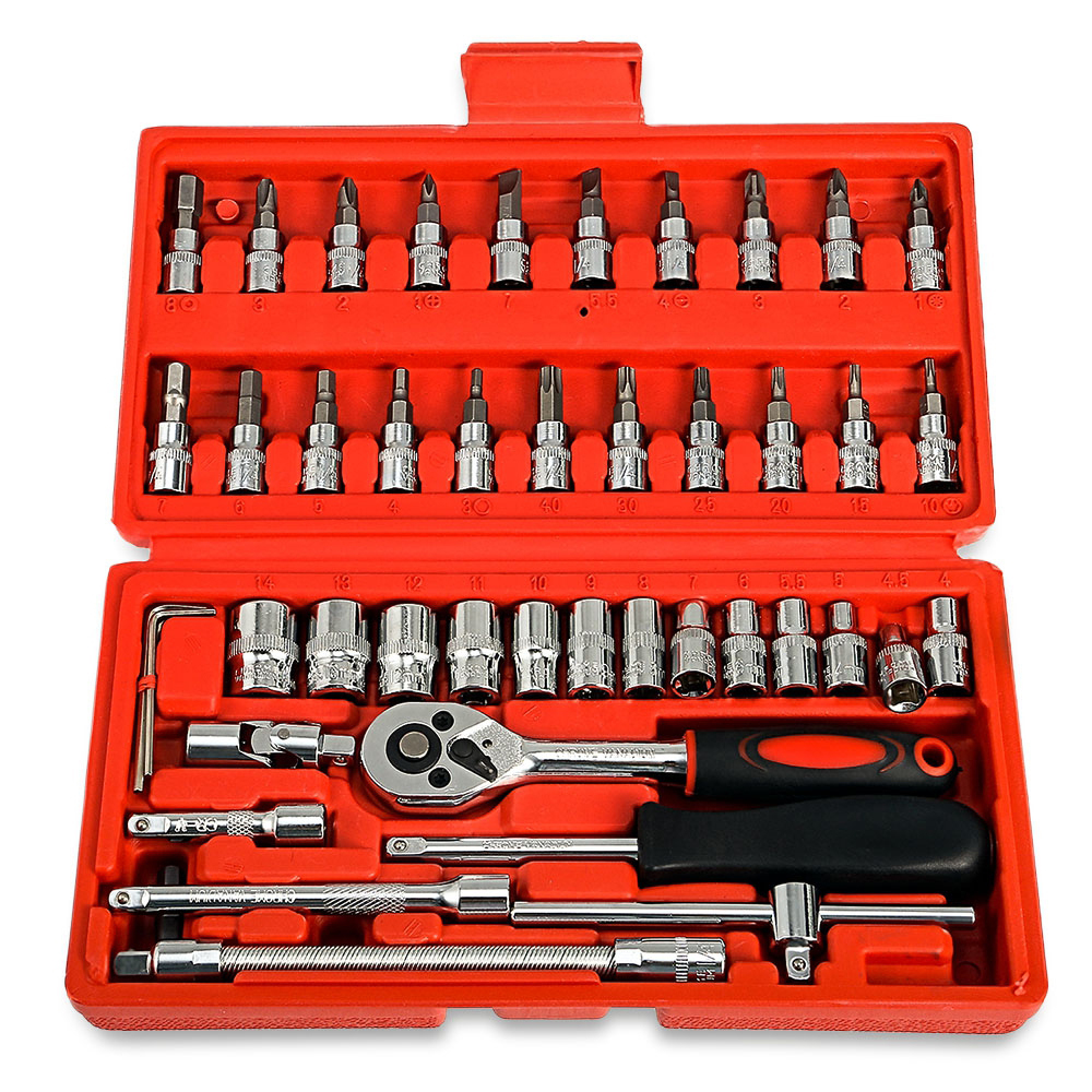 

46pcs 1/4-Inch Socket Set Car Repair Tool Ratchet Set Torque Wrench Combination Bit a set of keys Chrome Vanadium