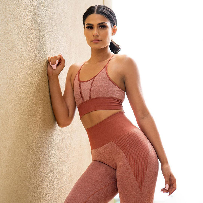 

New Women Sexy Seamless Yoga Set Tracksuit Fitness Clothing High Waist Gym Leggings+Padded Push Up Sports Bra Running Sportswear, Black