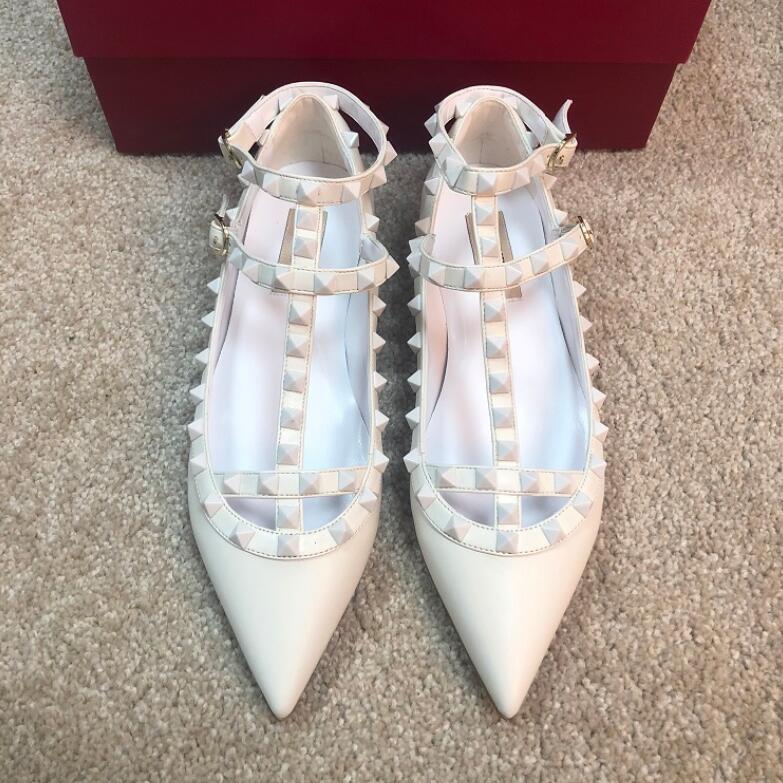 

free shipping! plus size 35-43 genuine leather stud flat shoes luxury designer fashion women classic bloggers 2020 Fashion ladies sandal