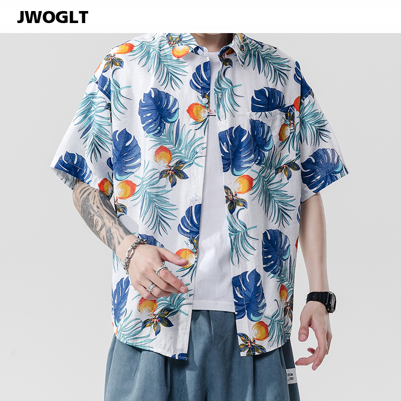 

2020 Summer Fashion Tropical Loose Casual Mens Shirts Printed Short Sleeve Buttom Down Hawaiian Shirt 4XL 5XL, As show