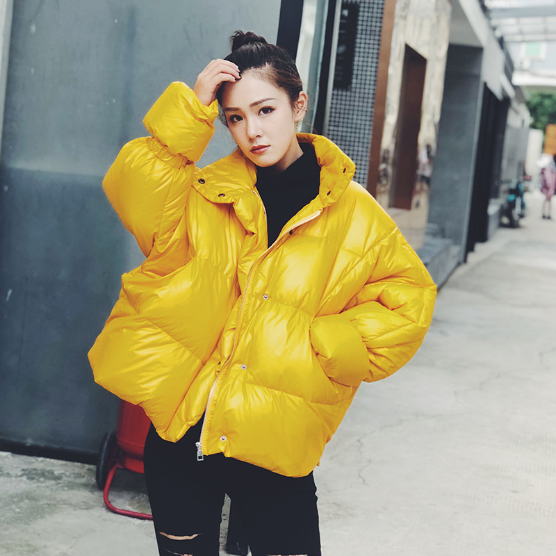 

Oversized Winter Coat Women Metal Glossy Bat Sleeve Short Puffer Jacket Women Parka 2018 New Collection Cotton Padded Parkas, Black