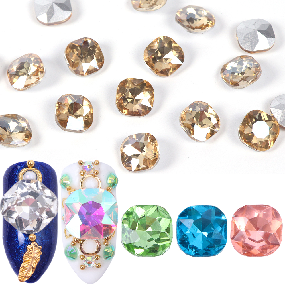 

10pcs 3D Nail Crystals Rhinestone AB Charms Square Strass Stone Champagne Nail Gems Decoration Manicure Accessories Tools JI823
