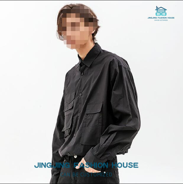 

6XL!!Casual men' shirts loose and simple design with multiple pockets, Black