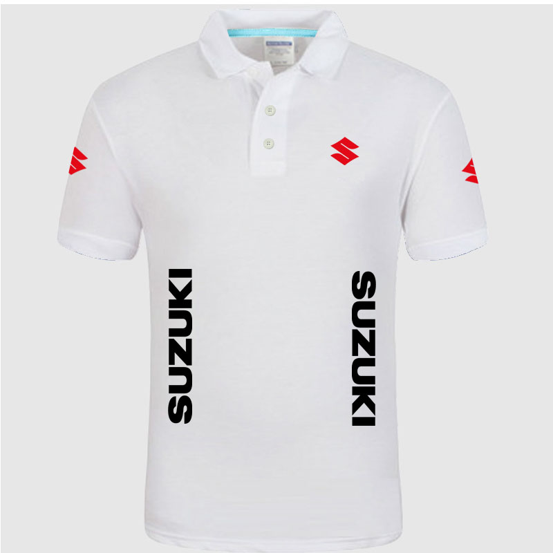 

Summer High quality brand Suzuki logo polo short sleeve shirt Fashion casual Solid Polo Shirt unisex shirts, White;black