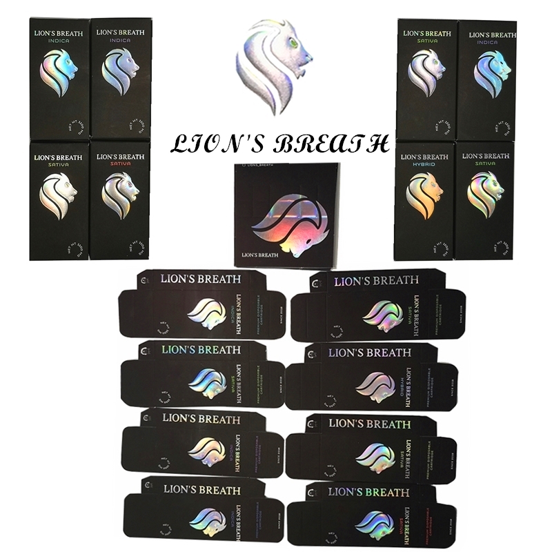 

Lions Breath Vape Carts Cartridges Packaging Disposable Vapes 510 Thread Cartridges Boxes Empty Lion's Breath Boxes with Stickers