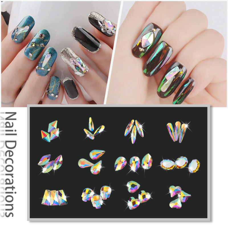 

1 Pack Mixed Nail Rhinestones Flat Shapes Crystals Glass AB Shiny Stones 3D Nails Art Decorations Manicure Gems Diamonds