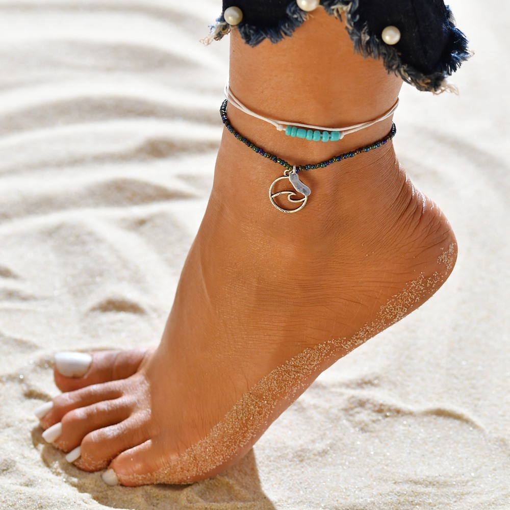 

Anklet Sea Wave A String Of Beads Pendant Rice Beads Anklet Yoga Sandy Beach Anklet Bracelet