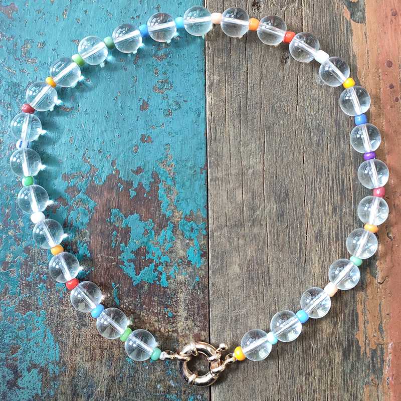 

2020 Fashion Transparent Bead Necklace Delicate Elastic Short Necklace Colored Beads Beaded Personality Wild Collares De Moda