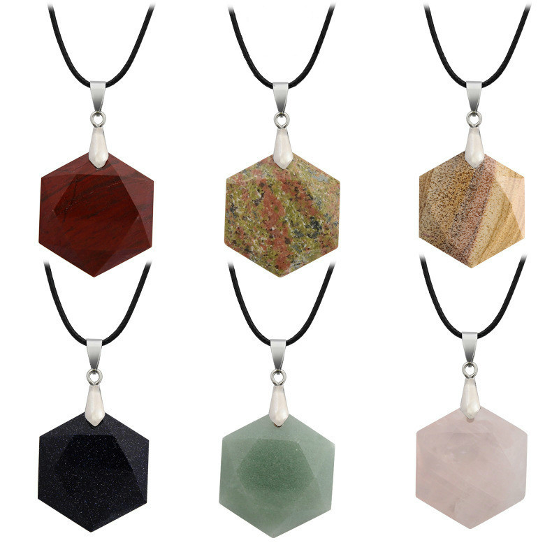 

2020 Statement Choker Bohemian Necklace Natural Stone Hexagon Section Crystal Necklaces for Fashion Women Jewelry Agates Pendant