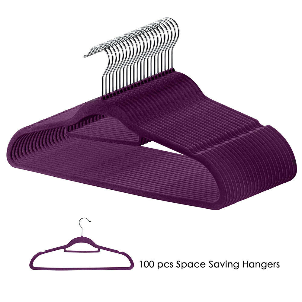 

100Pcs Ultra Velvet Hanger Slip Closet Thin Space Saving Hangers Flocked Non Tnboj
