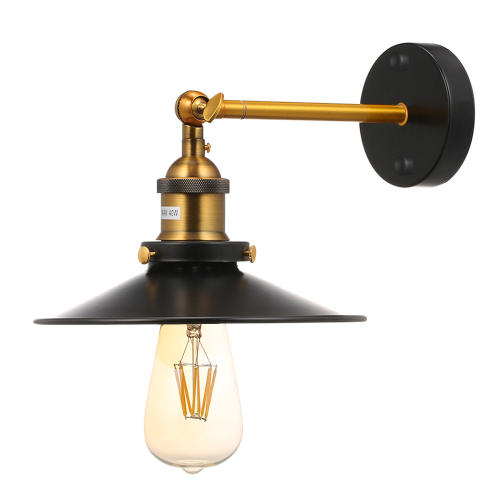 WVIVW Apliques de Pared con Interruptor LED Interior Vintage L/ámpara de Pared Madera Metal Pantalla Ajustable E27 Iluminaci/ón Foco Enchufe Plafon para Dormitorio Caf/é Bar Restaurante,Negro