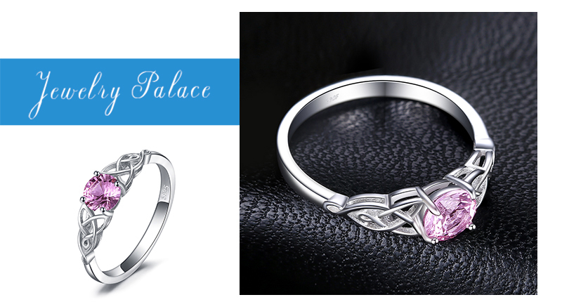 JewelryPalace Celtic Knot 0.8ct Created Pink Sapphire Ring 925 Sterling Silver